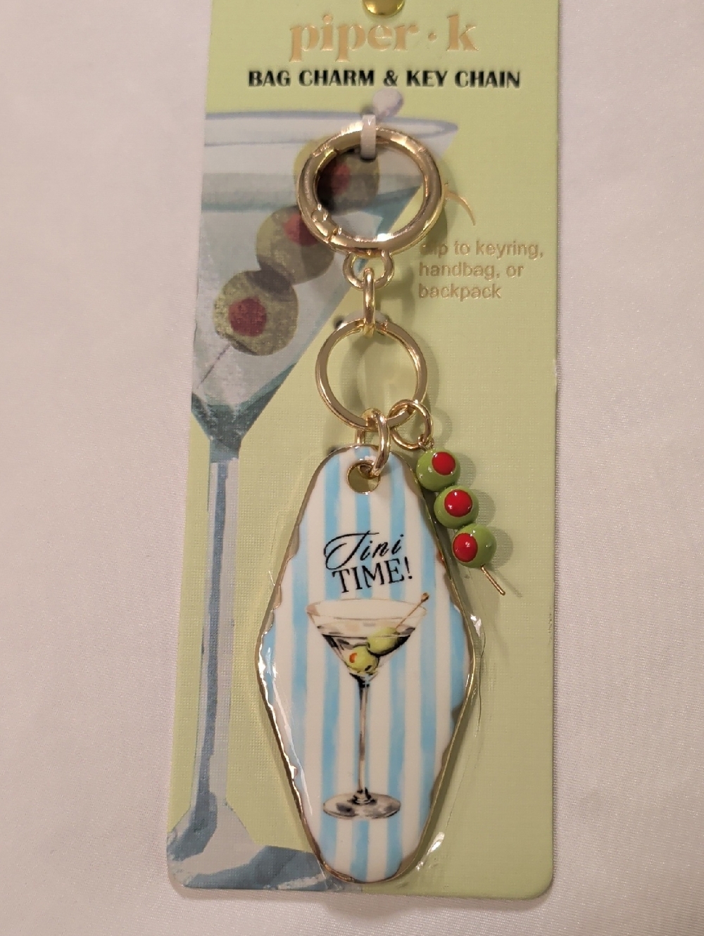 piper•k Blue Striped 'Tini Time' Martini Bag Charm & Key Chain